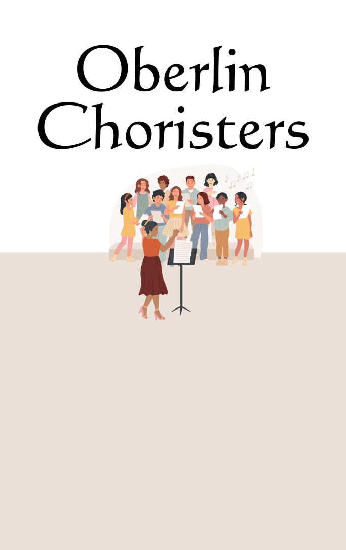 An image of a drawing of a choir singing with the text Oberlin Choristers.