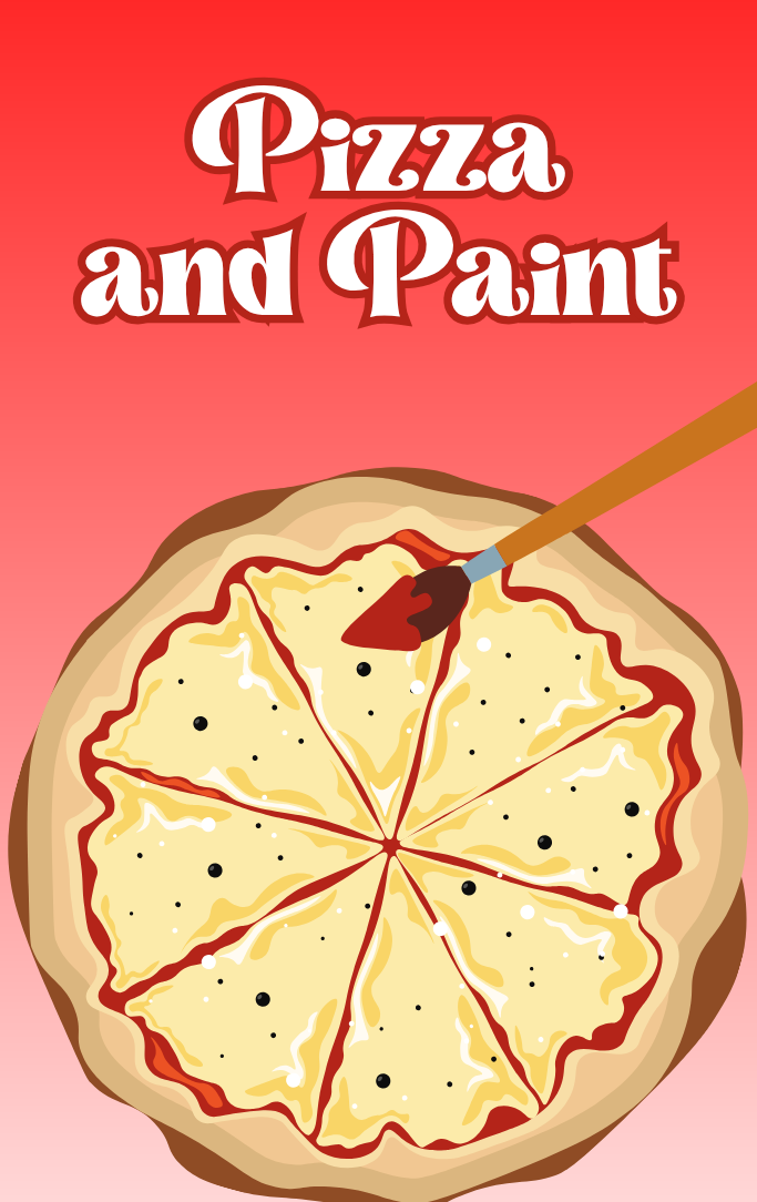 Pizza and Paint with image of cartoon pizza and paint brush.