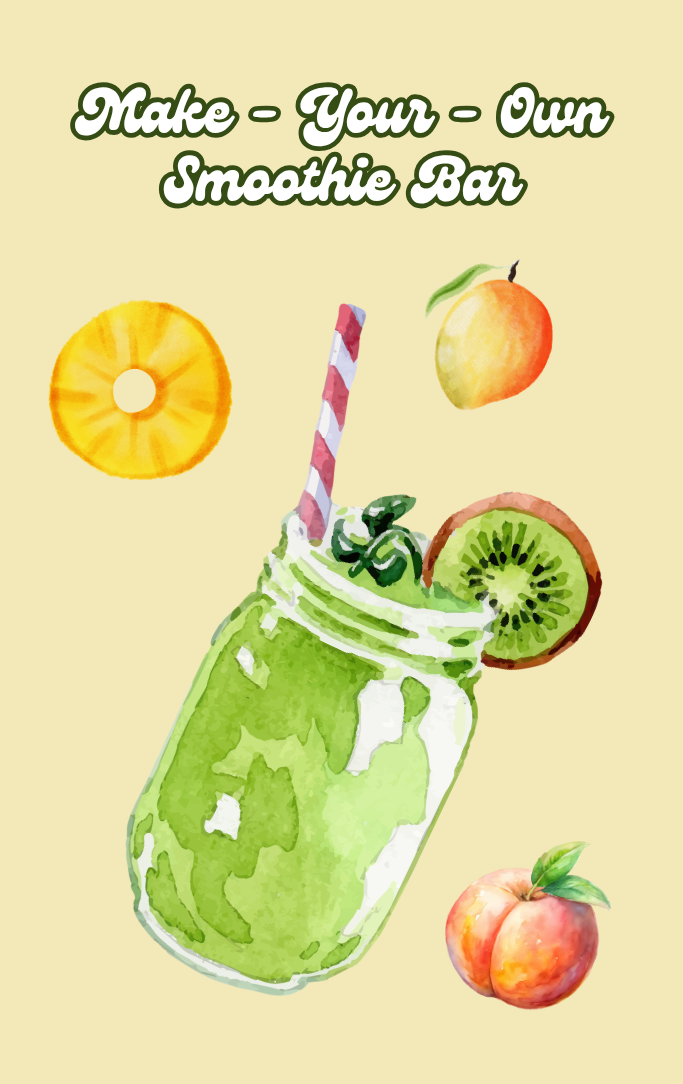 An illustrated green smothie in a clear jar.