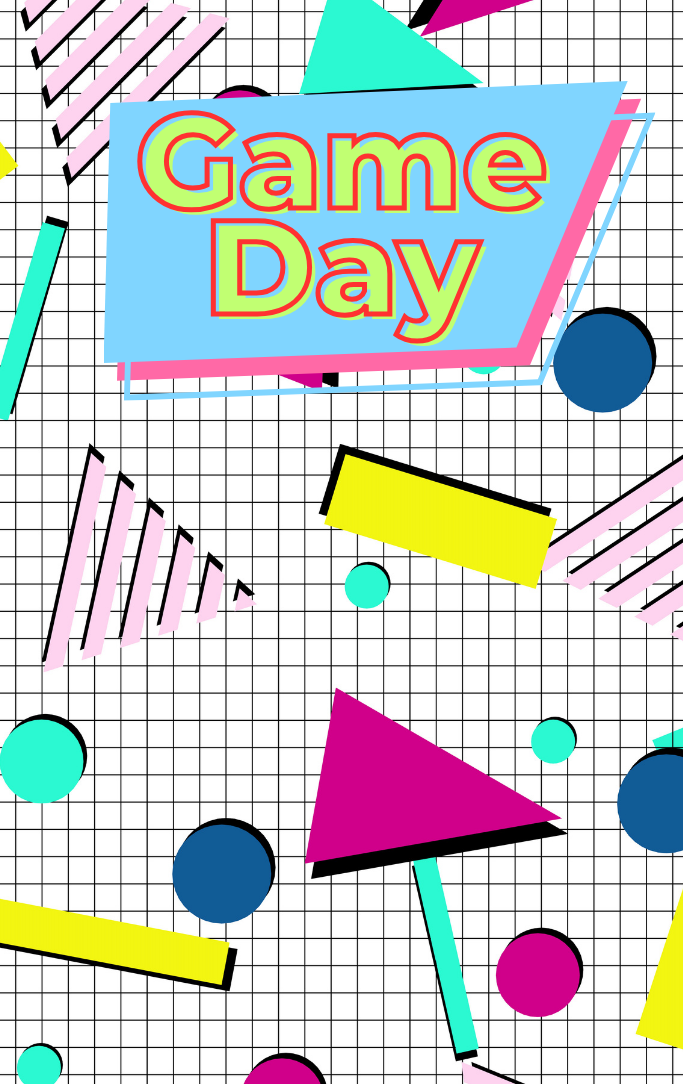 Game Day written with a background of festive shapes.