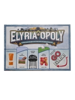 The game box with a depiction of the game board featuring names of Elyria locales.