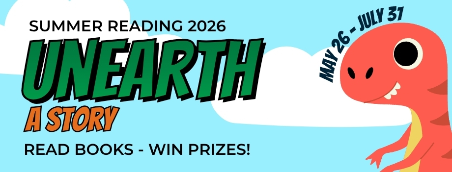 Unearth a Story banner with dinosaur