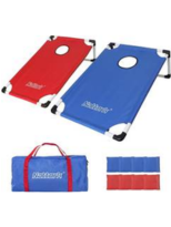 Red and blue corn hole game.