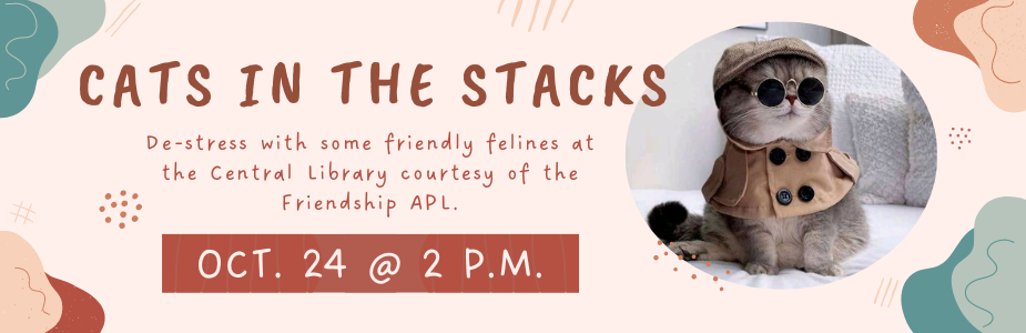 Come to Cats in the Stacks at EPLS Central on October 24 at 2pm